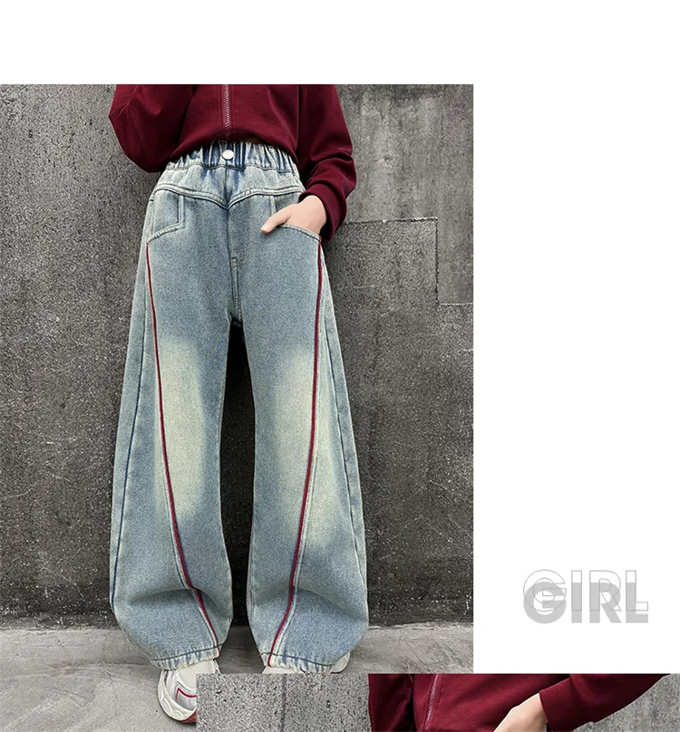 Markendesign Kinder Verdickte Winter-Warmjeans für Mädchen, Lose Gerade Kaschmir-Gefütterte Jeanshosen, Isolierte Denim-Hosen für Kinder – Detail 2