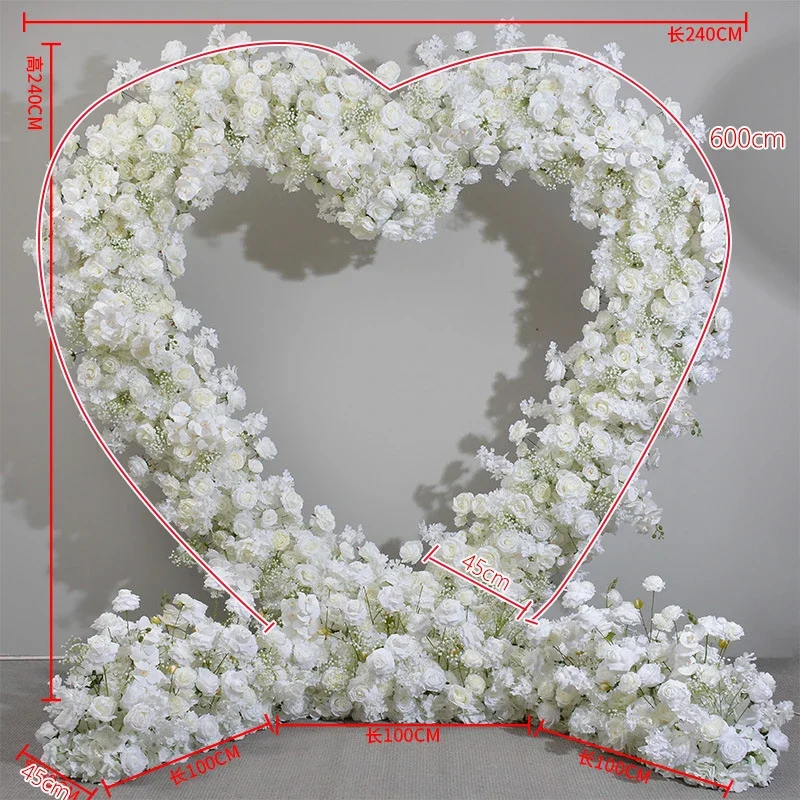 2.4m Love Heart-Shaped Arch Frame Flower Decor Ivory Artificial Flower Row Nackdrop Arrangement Dekoracja ślubna Flower Runner