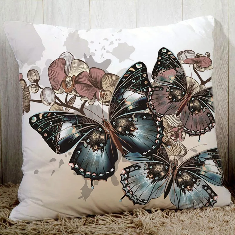 Cozy couch cushion cover butterfly printed 45x45cm home decorative pillows polyester peach fiber pillowcase seat back cushions