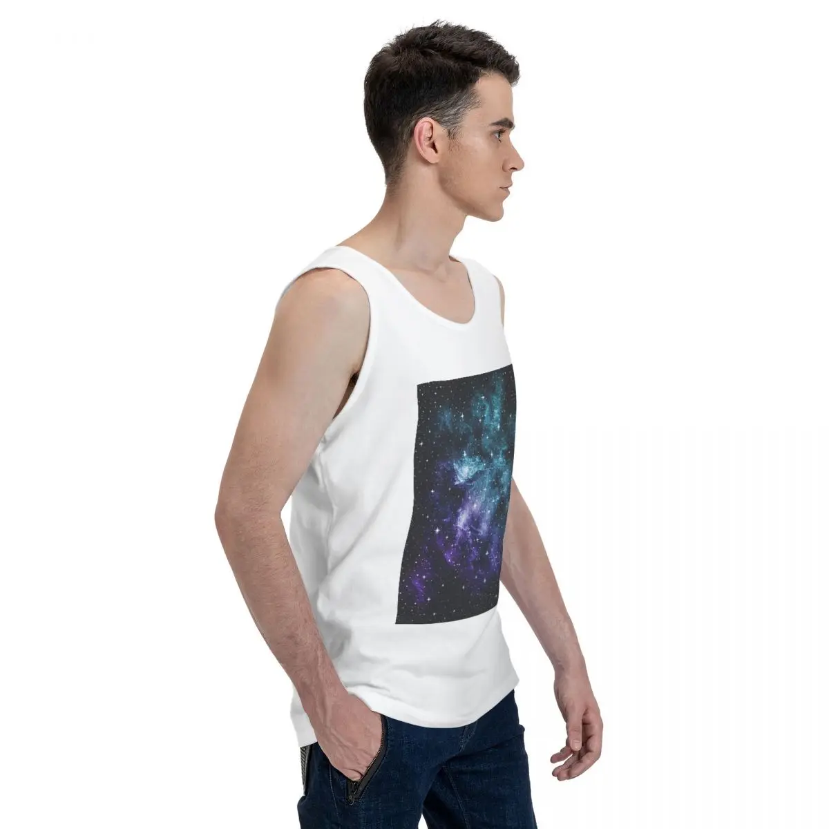 Teal Purple Galaxy Nebula Dream 100% Cotton Men's Sweatshirt Vest Sleeveless Clothing Tees Men Tank Tops T-shirt