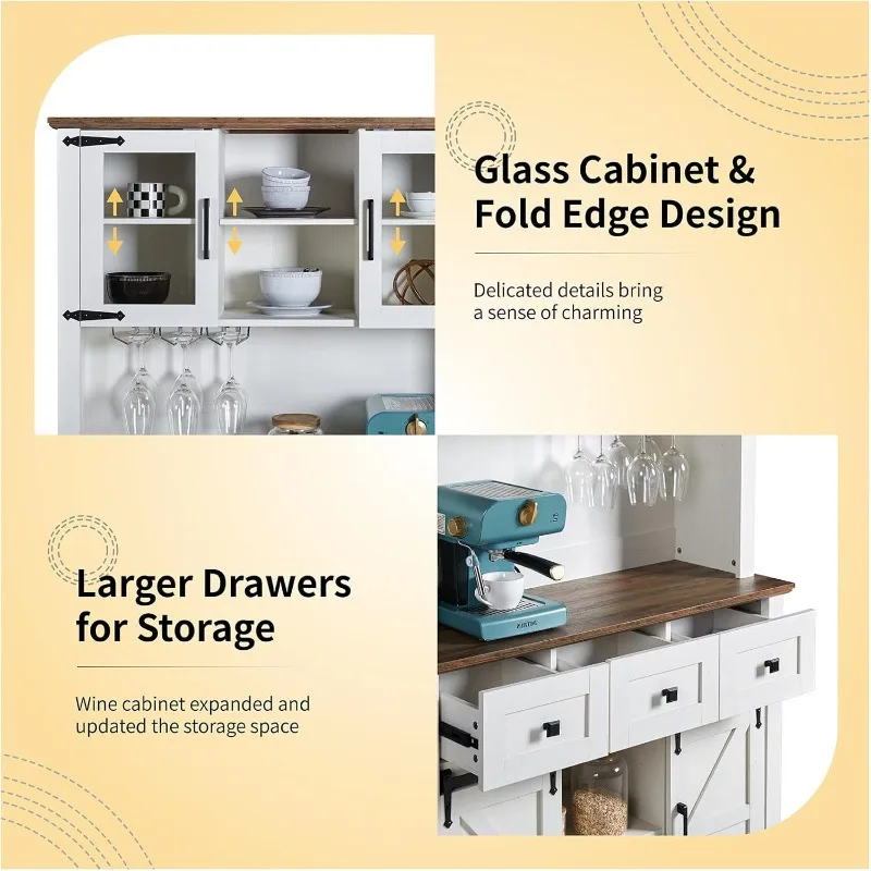 Coffee bar wine cabinet custom luminous with sliding barn door LED side panel wine bottle rack farm style cabinet
