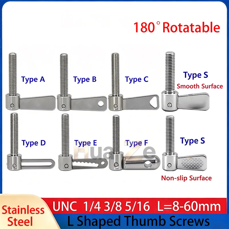 UNC 1/4 3/8 5/16 Stainles Steel L Handle Thumb Screw Adjustable Revolving Arm Tool-Free for Machinery Guard Electronic Enclosure