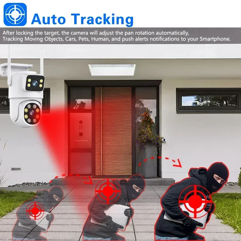 8MP Surveillance Camera WiFi Outdoor Waterproof Wireless Security Camera Dual Lens Security Protection IP Camera AI Track ICsee