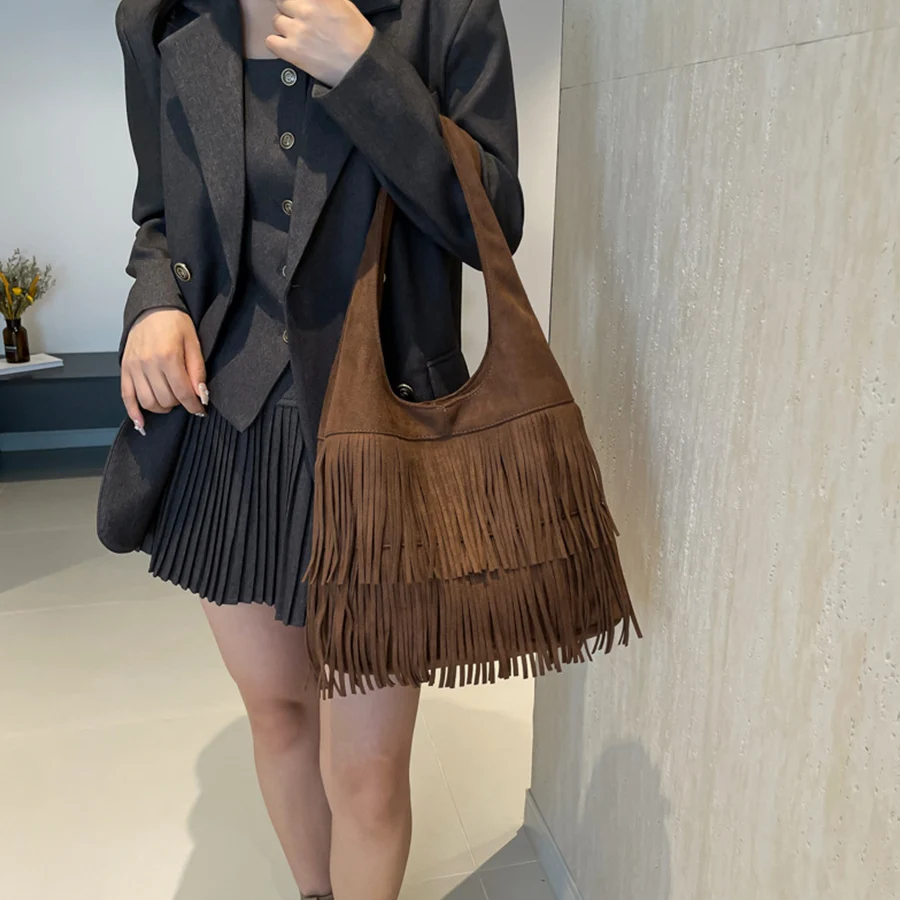 Camurça borla de alta qualidade falso sacos ombro rero grande capacidade senso de luxo popularidade feminina tote sacos casuais nova bolsa