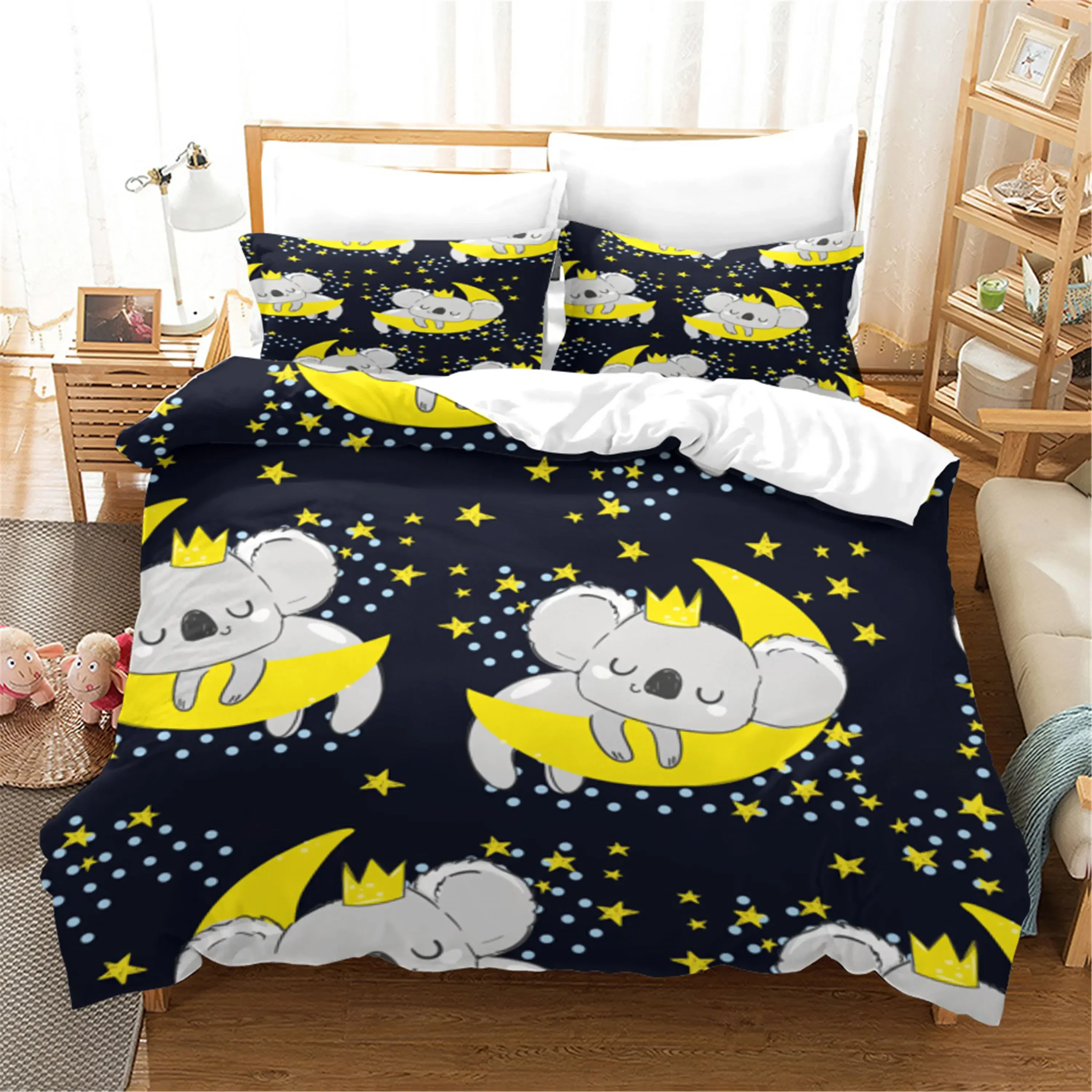 Cartoon Koala Duvet Cover & Pillow Cover Bedding Set Single Double Twin Full Queen King Size Bed Set for Bedroom Decor Rainbow