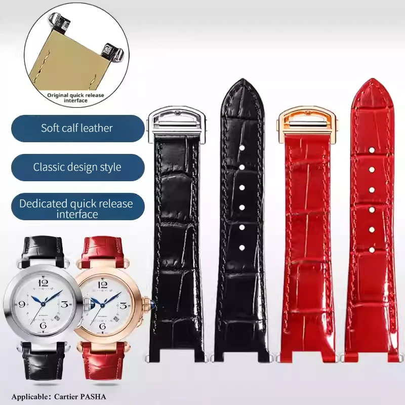 Genuine leather with solid steel end piece watch strap for Cartier Pasha premium quality cowhide leather watchband bracelet