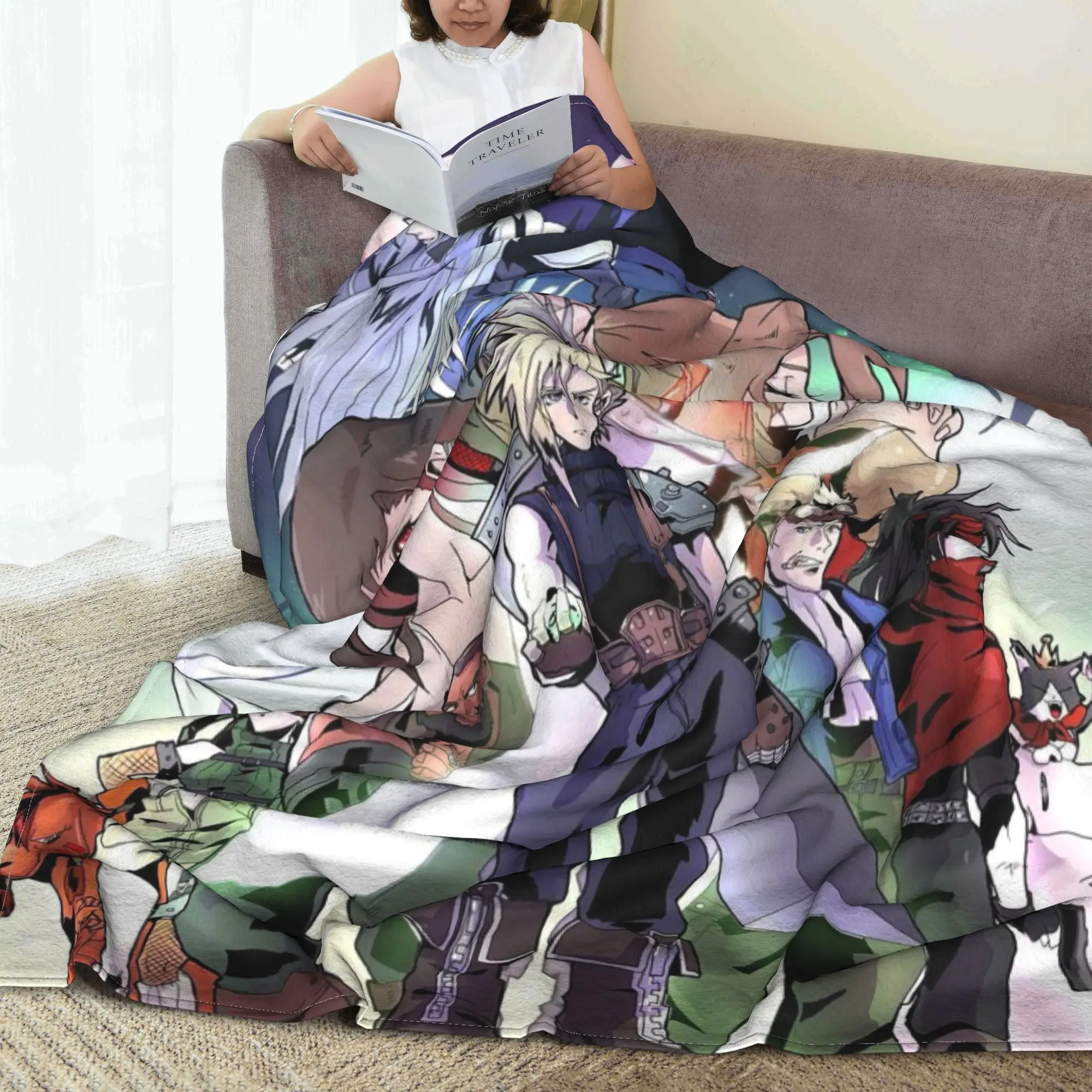Final Fantasy VII Collage Home Final Fantasy 7 Game Blankets Flannel Sofa Throw Blanket for Home Bedroom Office Throws Bedspread