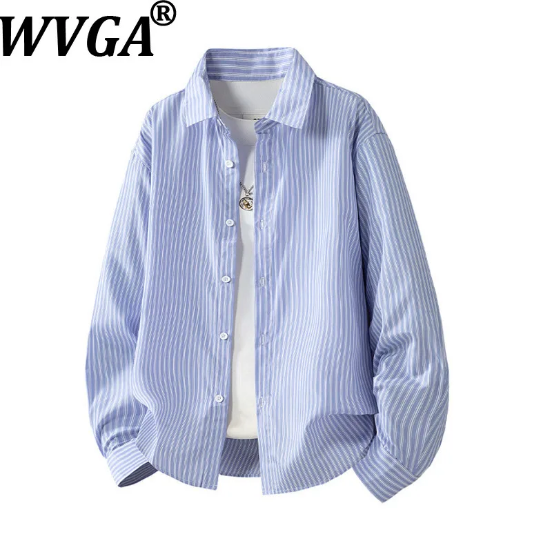 

Мужская рубашка WVGA 2026: Новинка Весна-Осень, модная полосатая рубашка с длинным рукавом на пуговицах, нишевый шик, повседневный стиль, отложной воротник, Ins W19841