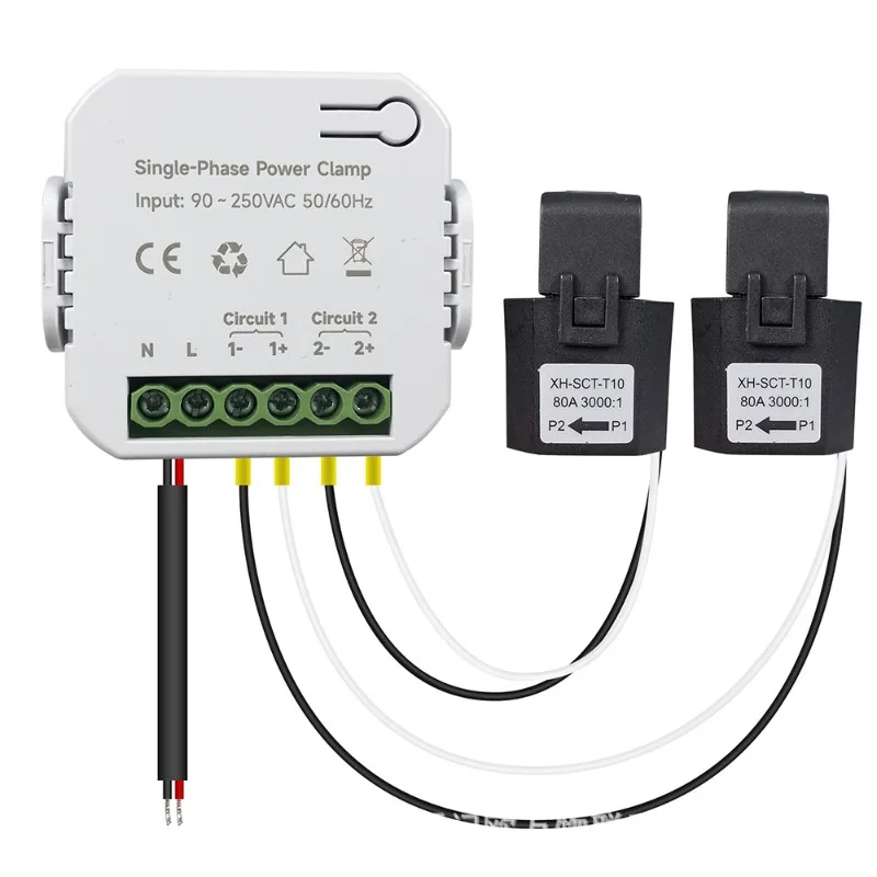Smart WiFi Energy Meter 80A with 2 CT Clamps for Power Monitoring and Electricity Consumption Tracking