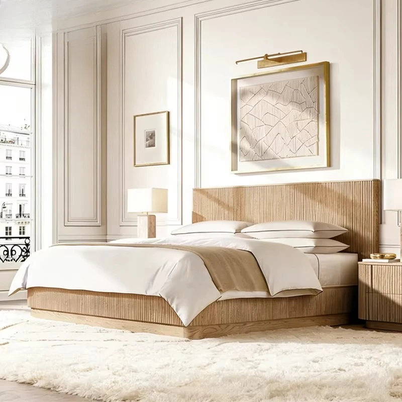 

Five-star Hotel Double Bed Bedside Table Bed Frame Set Furniture Resort Hotel Bedroom Furniture Set Villa Bedroom Wooden Bed