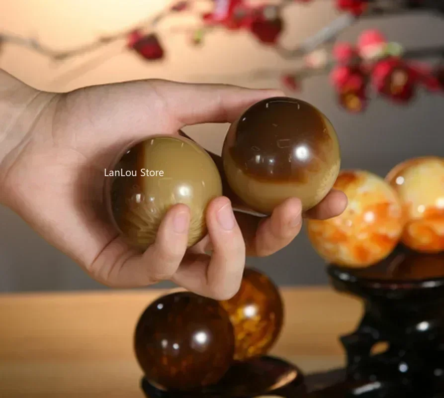 1pc Amber Beeswax Sphere Ball Massage Ball Resin Crystal and Handball Sphere Elderly Middle-aged Healing Crystal Sphere Fitness