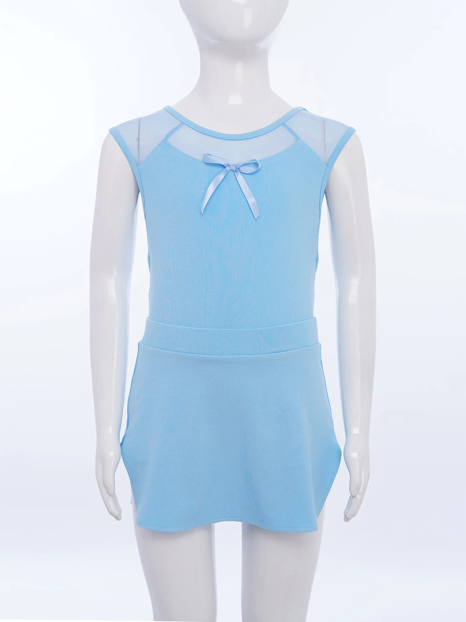 الفتيات الباليه ثياب بلا أكمام بقماش شفاف الرقص Unitards جيرسي مع الجانبين شق تنورة راقصة الباليه اليوغا الجمباز التزلج وتتسابق