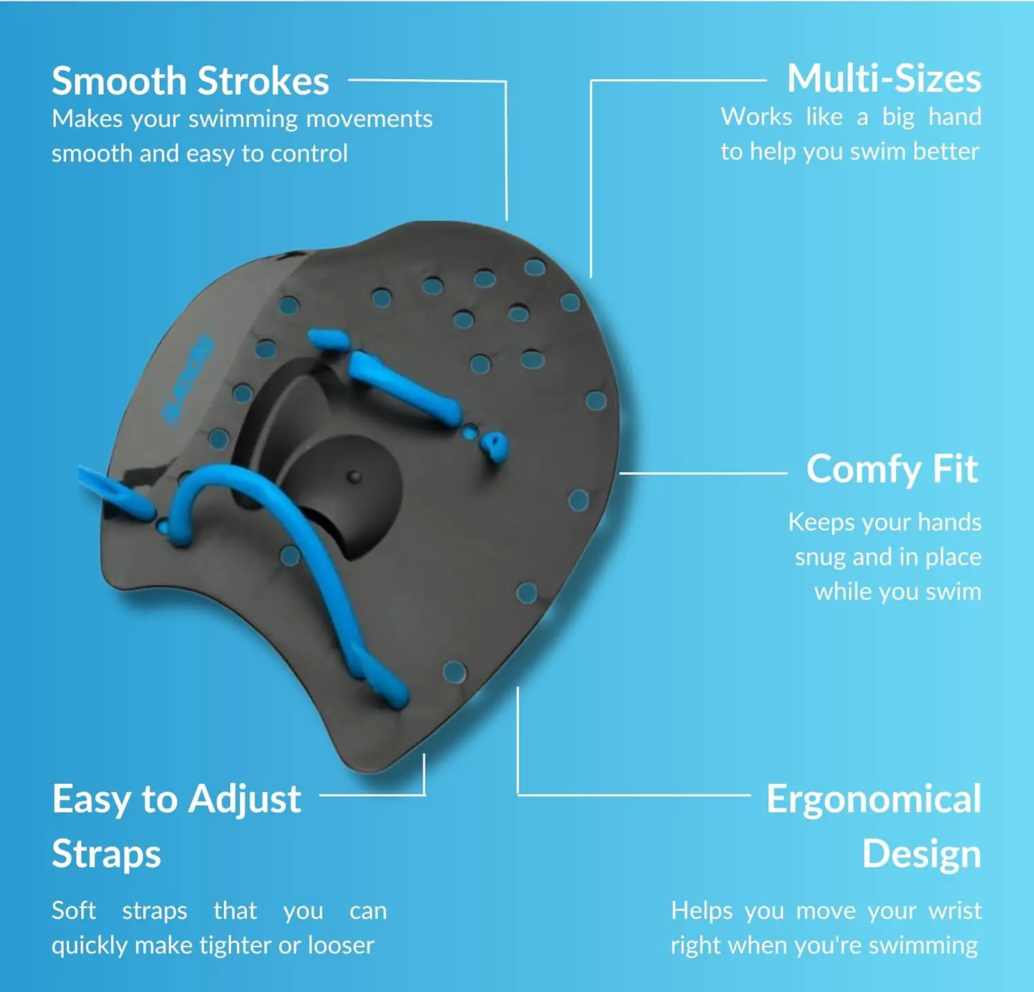 مجاذيف السباحة الاحترافية، أشرطة قابلة للتعديل، مجداف يدوي قوي للتدريب على السباحة للبالغين والمراهقين والرجال والنساء