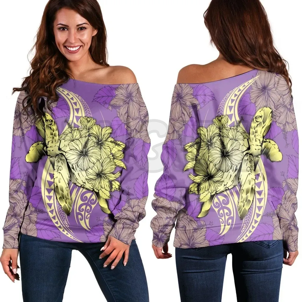 YX GIRL Hawaii Polynesian Turtle Hibiscus  3D Printed Novelty Women Casual Long Sleeve Sweater Pullover