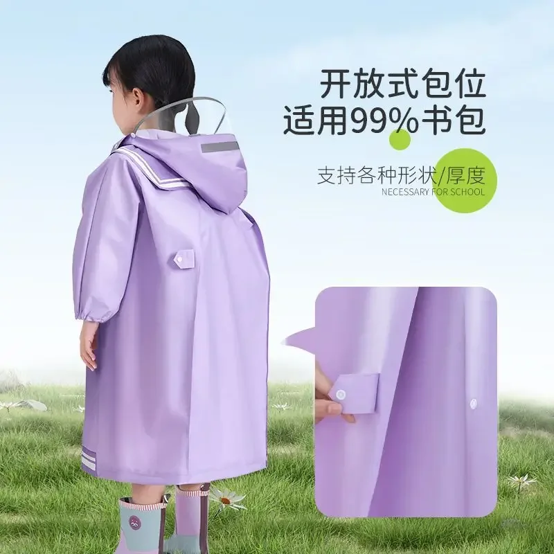 Kids One-piece Raincoat Thickened EVA Waterproof Rain Poncho Cartoon Printing Cute Loose Hooded Long Rain Coat for Boys Girls