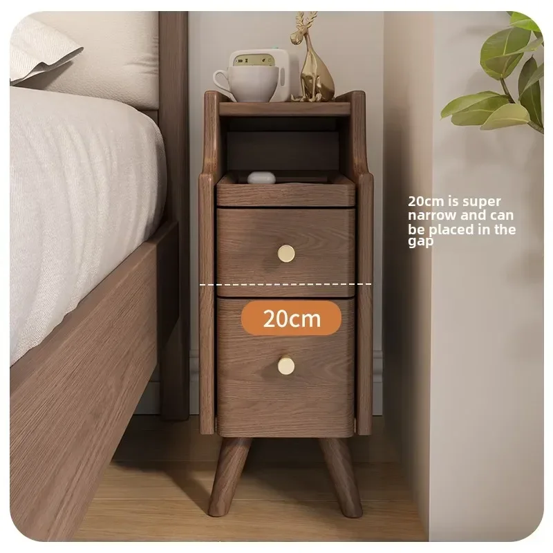 Solid wood mini small very narrow bedside table crevice rack