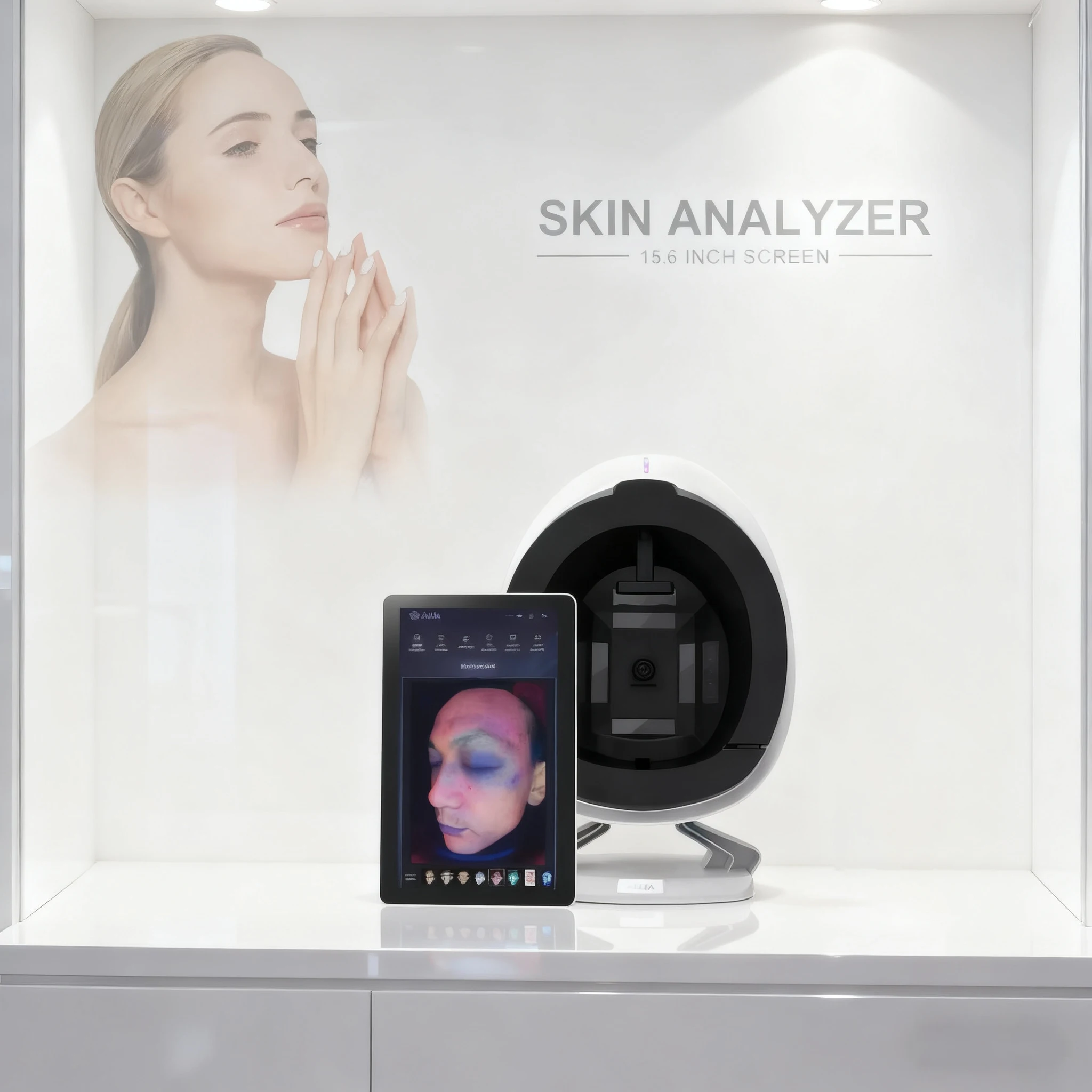 15,6-inch touchscreen 3D AI-huidscannermachine - Klantvisualisatie Magische spiegel voor poriën, rimpels, vocht en pigmentanalyse