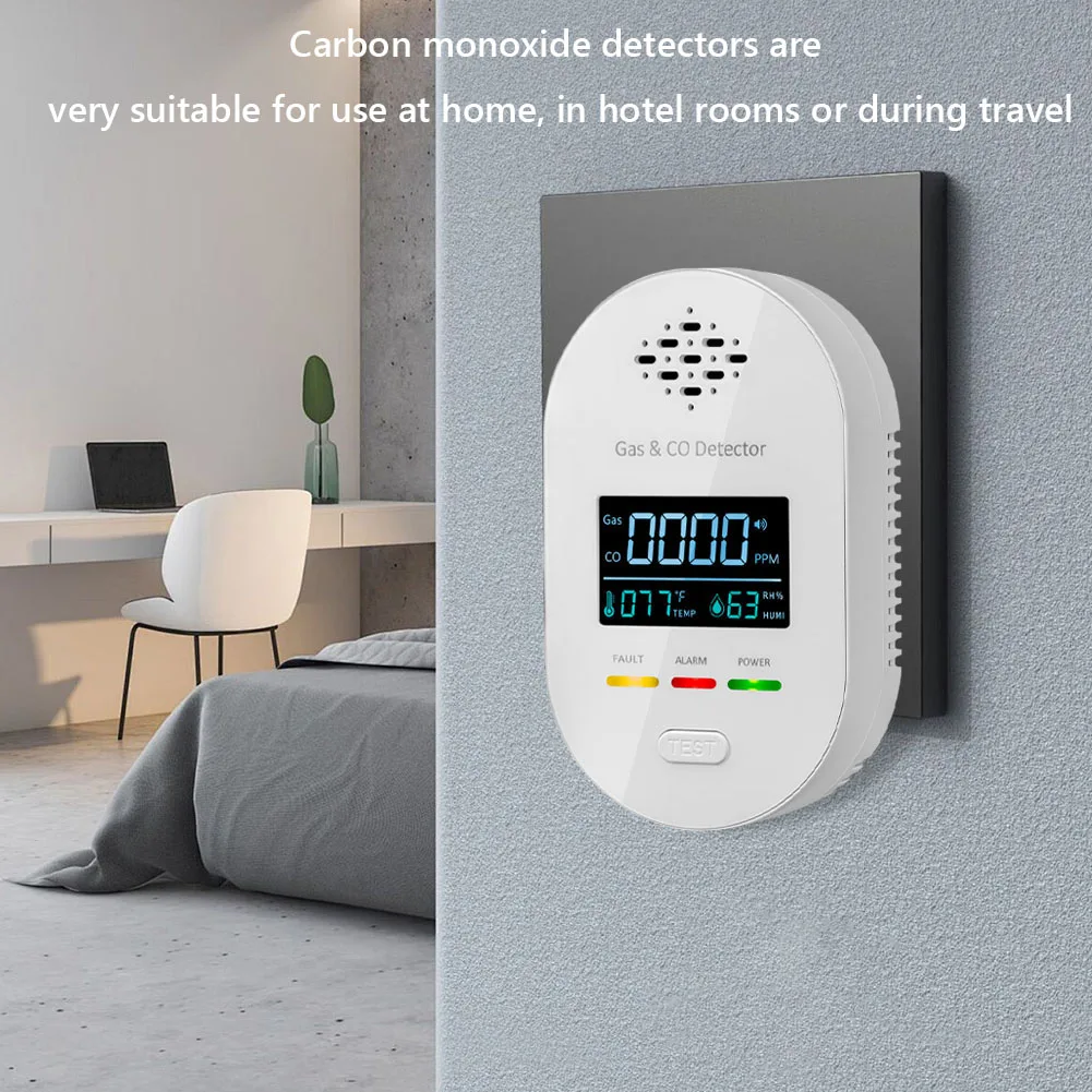 Carbon Monoxide Detector Carbon Monoxide Sensor with Temperature Humidity Display CO and Natural Gas Detector for Outdoor Travel