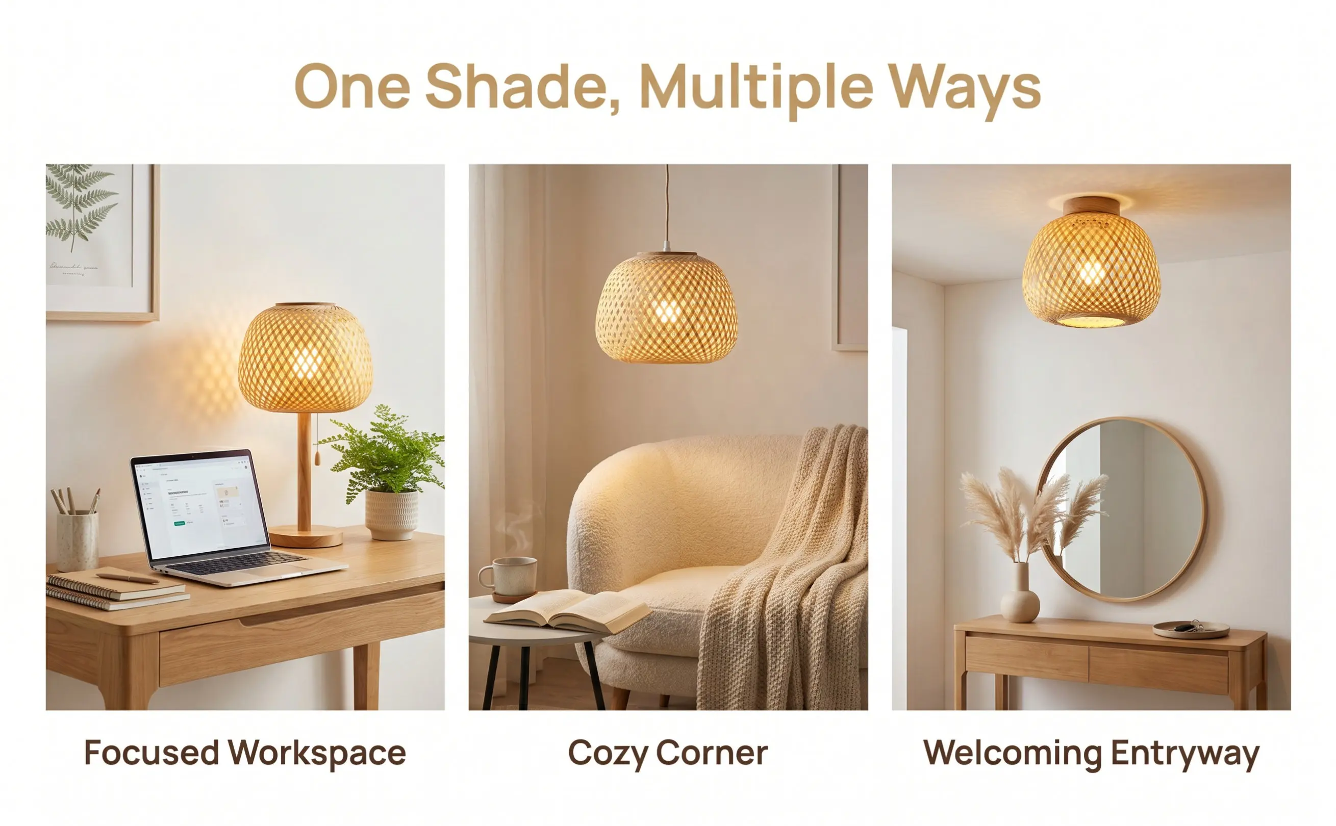 Rustic Bamboo Lamp Shade Woven Ceiling Light Cover Pendant Lamp Shade Replacement for Home Bedroom Restaurant Use