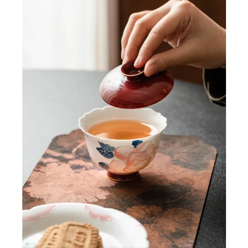 

Cover bowl teacup single high-end household kung fu tea set ceramic tea bowl with lid, birthday gift 112ml