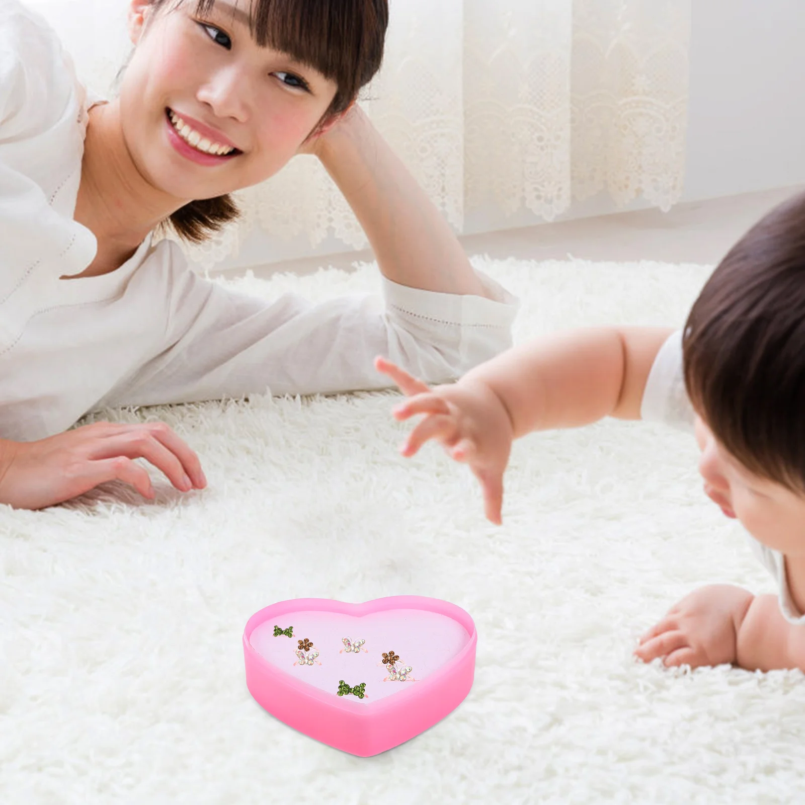 

Heart Shaped Box Pink Kids Ring Holder 12 Slots Girls Toddlers Rings Case Storage Case Rings Earrings Toddler Container