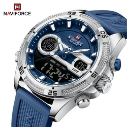 NAVIFORCE relojes deportivos militares para hombre, correa de silicona a la moda, reloj de pulsera resistente al agua, reloj despertador luminoso con pantalla Dual para hombre