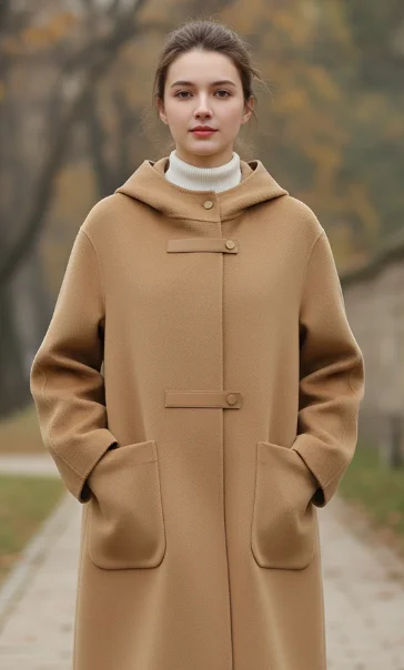 

Women's Elegant Woolen Overcoat Wool Coats Large Pocket Loose Fashion Hooded Double-sided Jacket Trendy Hooded Coat