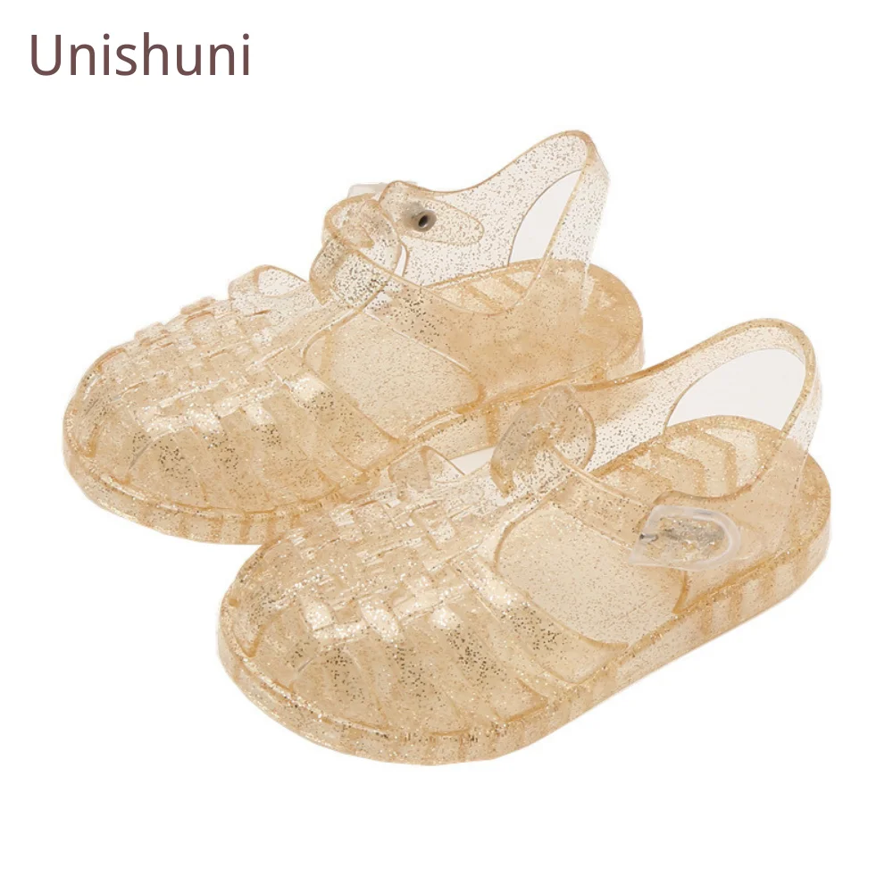 Unishi-女の子のための光沢のあるプラスチック製のサンダル,夏の靴,耐久性,速乾性,つま先,ビーチサンダル