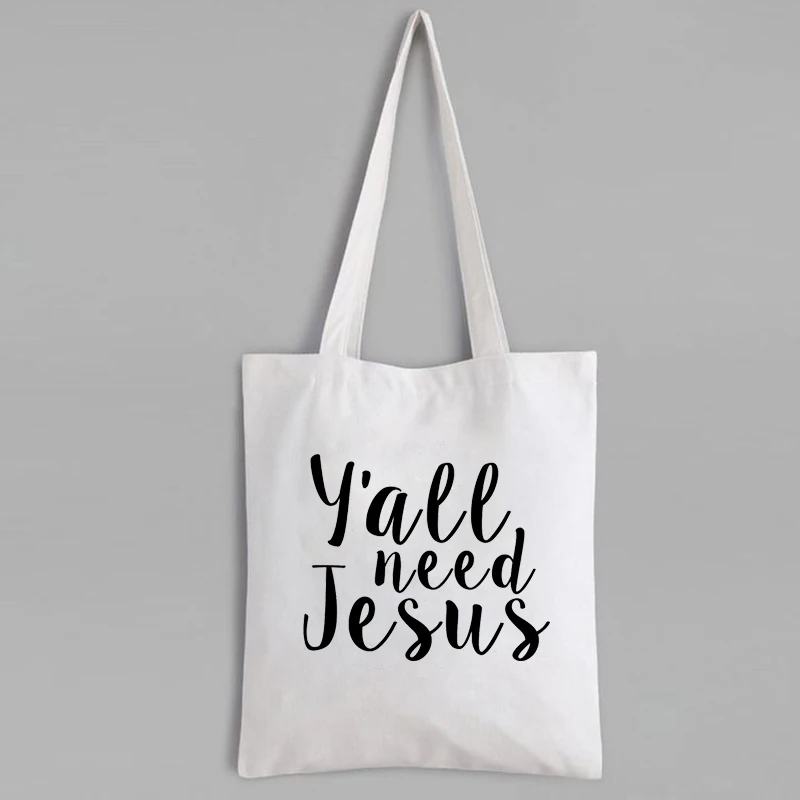 Y'all Need Jesus Shopping Bag Christian Shopping Bag Religious Fashion Tote Bag Jesus Print Reusable Shopping Bag