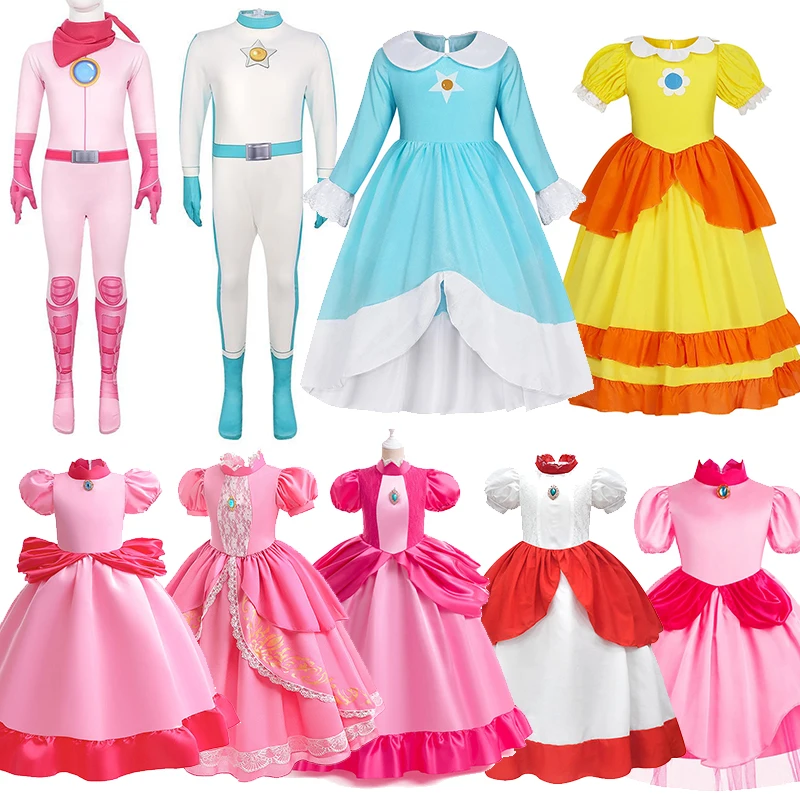 Vestido de princesa Rosalina Peach para niñas, disfraz rosa de Halloween, ropa de cosplay de Daisy, Vestido de cumpleaños, Carnaval de Halloween