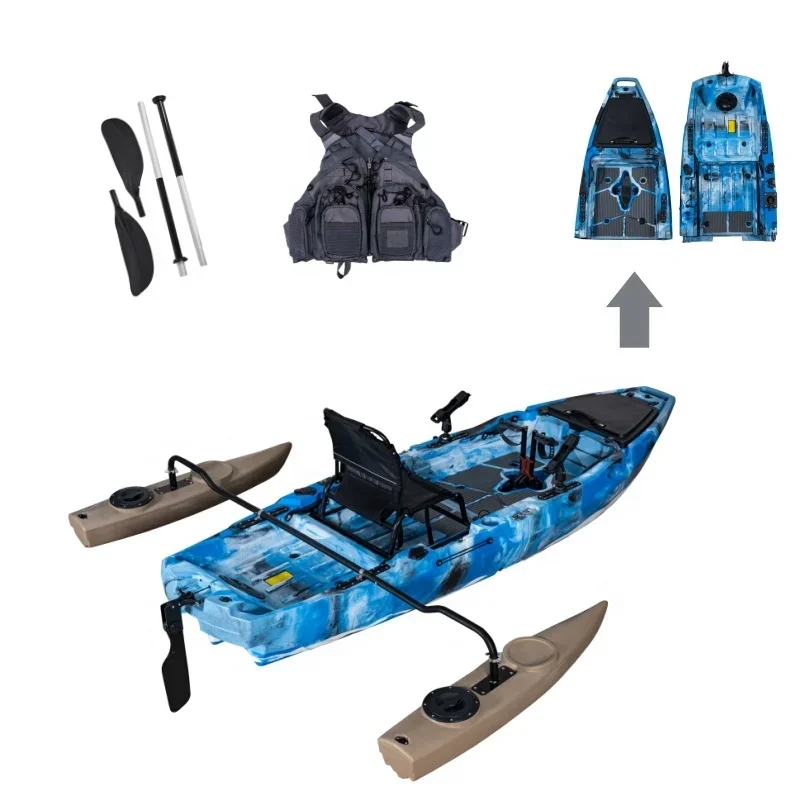 2 Piece Section 1 Person Solo Single Seat Paddler Plastics Detachable Modular Pedal Fishing Canoe Boat Kayak Paddle Rod Holder