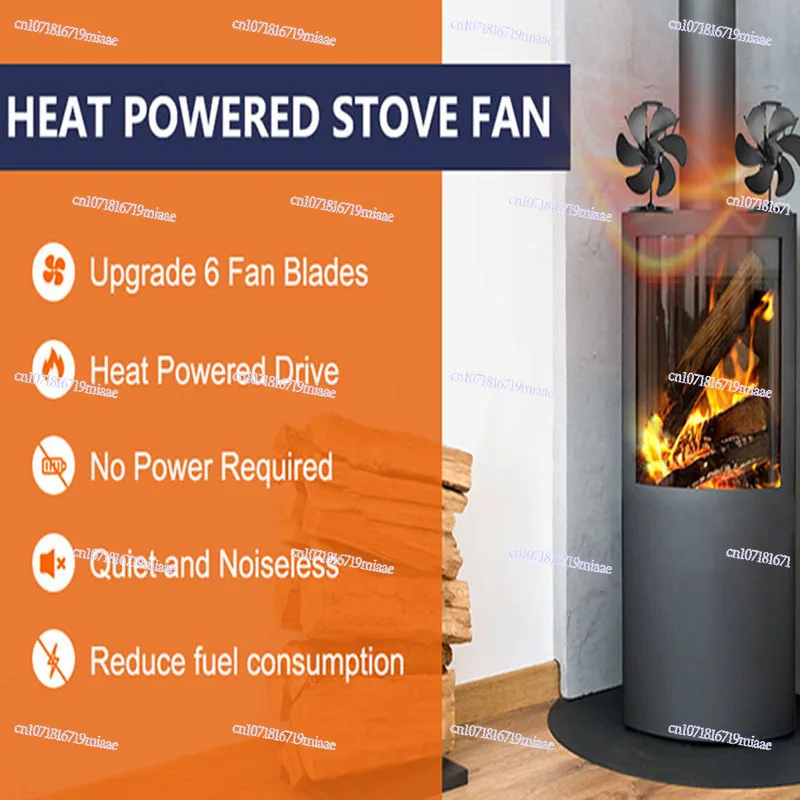 Upgraded Wood Stove Fan Heat Powered Stove Fan 6-Blade Fireplace Fan Saving Wood Fuel for Wood Burner Stove Non Electric