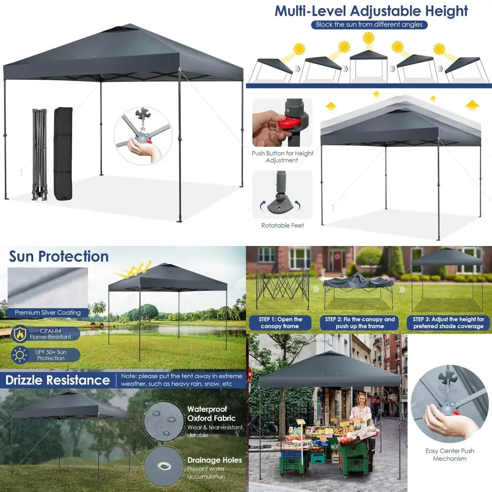 

Instant Pop Up Canopy Tent 10x10 Feet Easy Setup Outdoor Shelter with Carry Bag, Rotatable Feet, 8 Stakes, 4 Ropes for Outdoor E