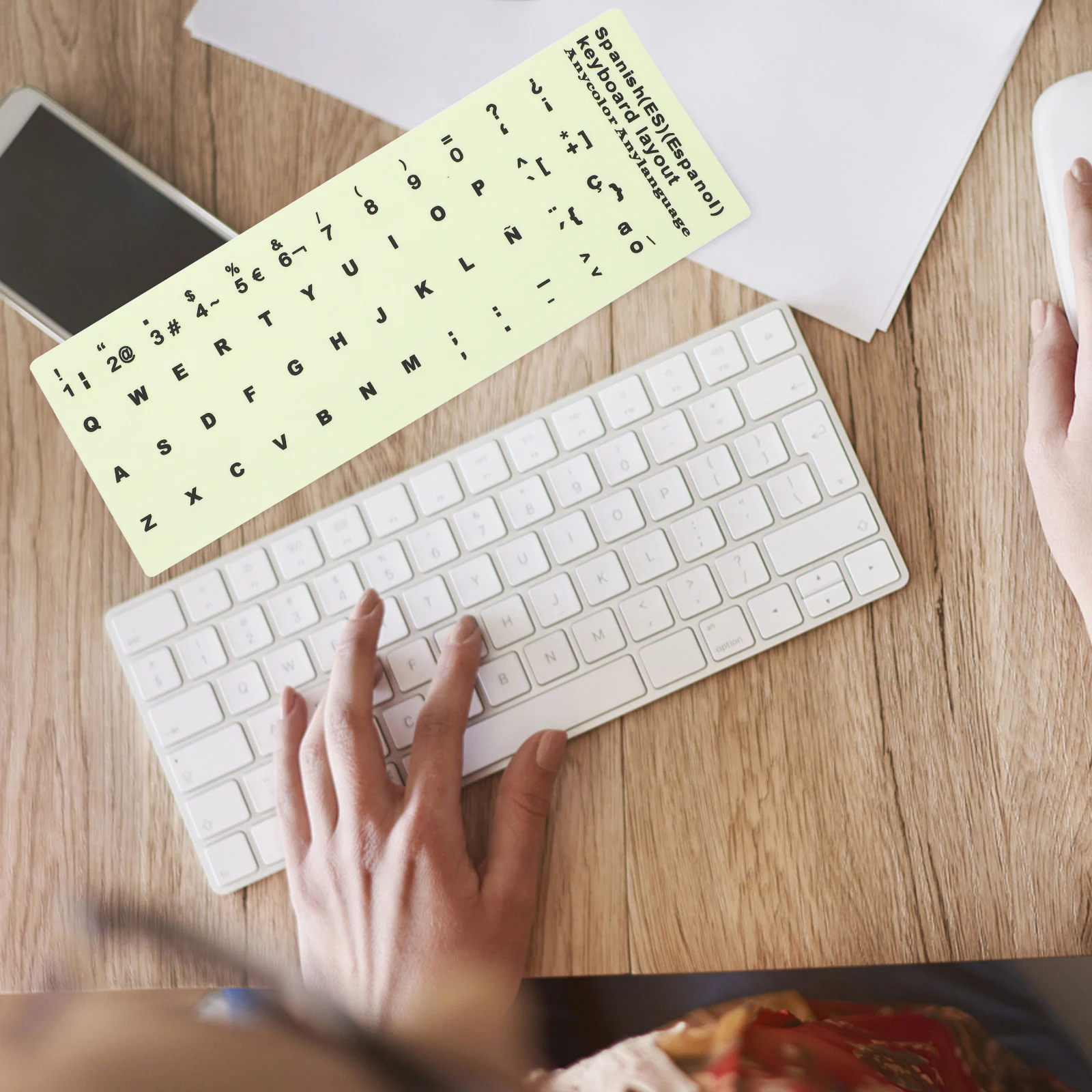 Fluorescent Keyboard Stickers 1 Sheet 13x11cm English Layout Glows After Light Exposure for Pc Laptop Matte Finish Scratch Proof