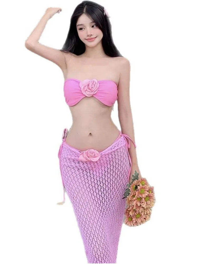 بيكيني ارتداءها ملابس النساء مع تنورة ثوب السباحة الصيف جديد كشكش لصق طباعة بحر عطلة بيكيني التستر وتتسابق