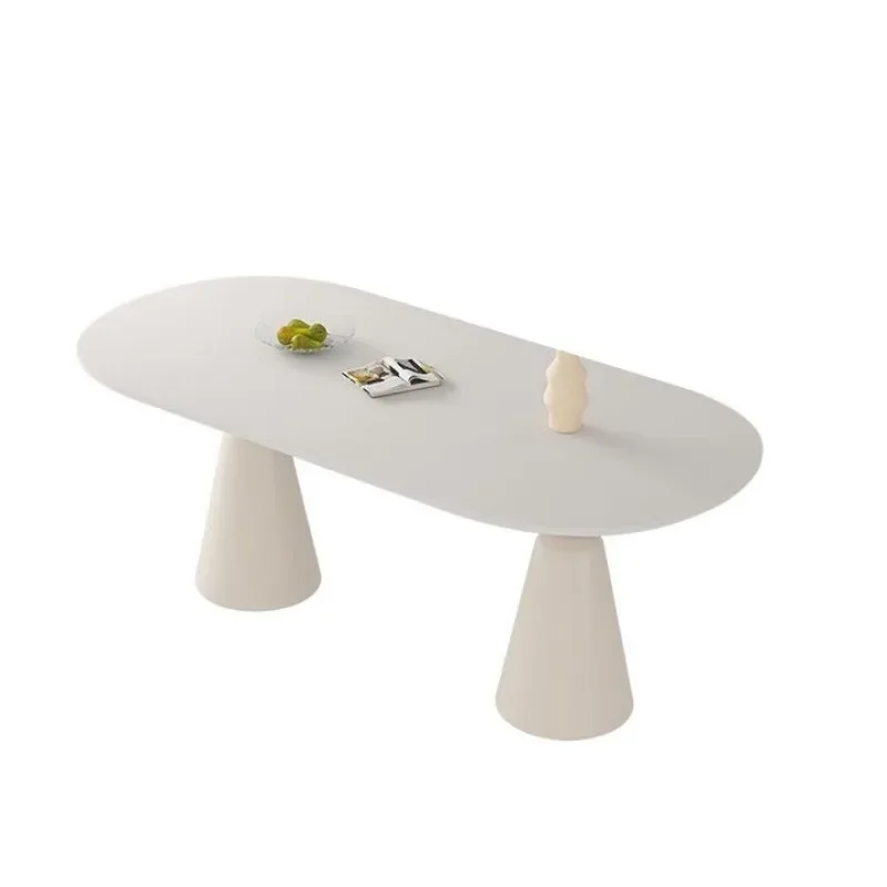 Nordic style white slate dining table and chairs combination cream modern simplicity
