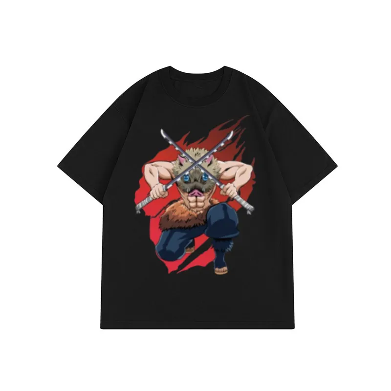 Demon Slayer Inosuke Hashibira Print T-Shirt Herren Damen Baumwolle Kurzarm Tops