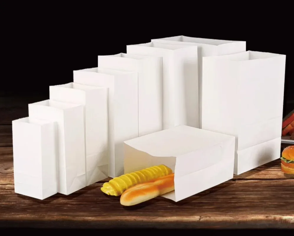 

50PCS Open Top White Paper Take out Food Packaging Bag DIY Vegetables Fruit Bread Hamburger Baking Hotdog Portable Pouches