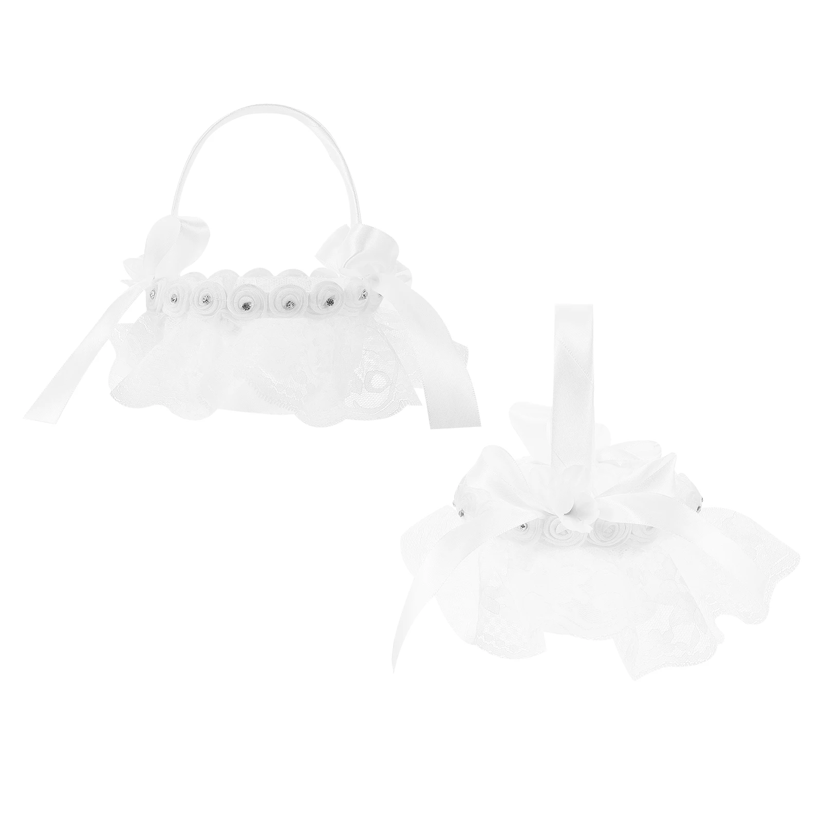 

2 pcs Wedding Flower Baskets Handheld Decorative Fabric Bow Baskets for Girls Holding Flowers Petals Suitable Events