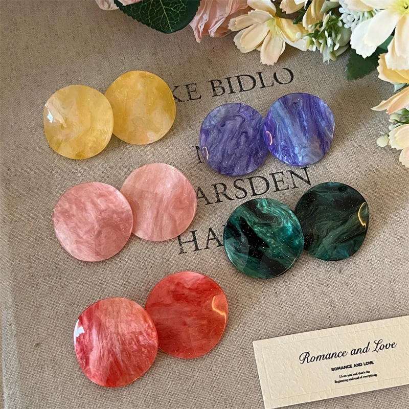Fashion Candy Color Round Acetic Acid Earrings For Women Temperament French Texture Acrylic Earrings Vacation Beach Jewelry Gift