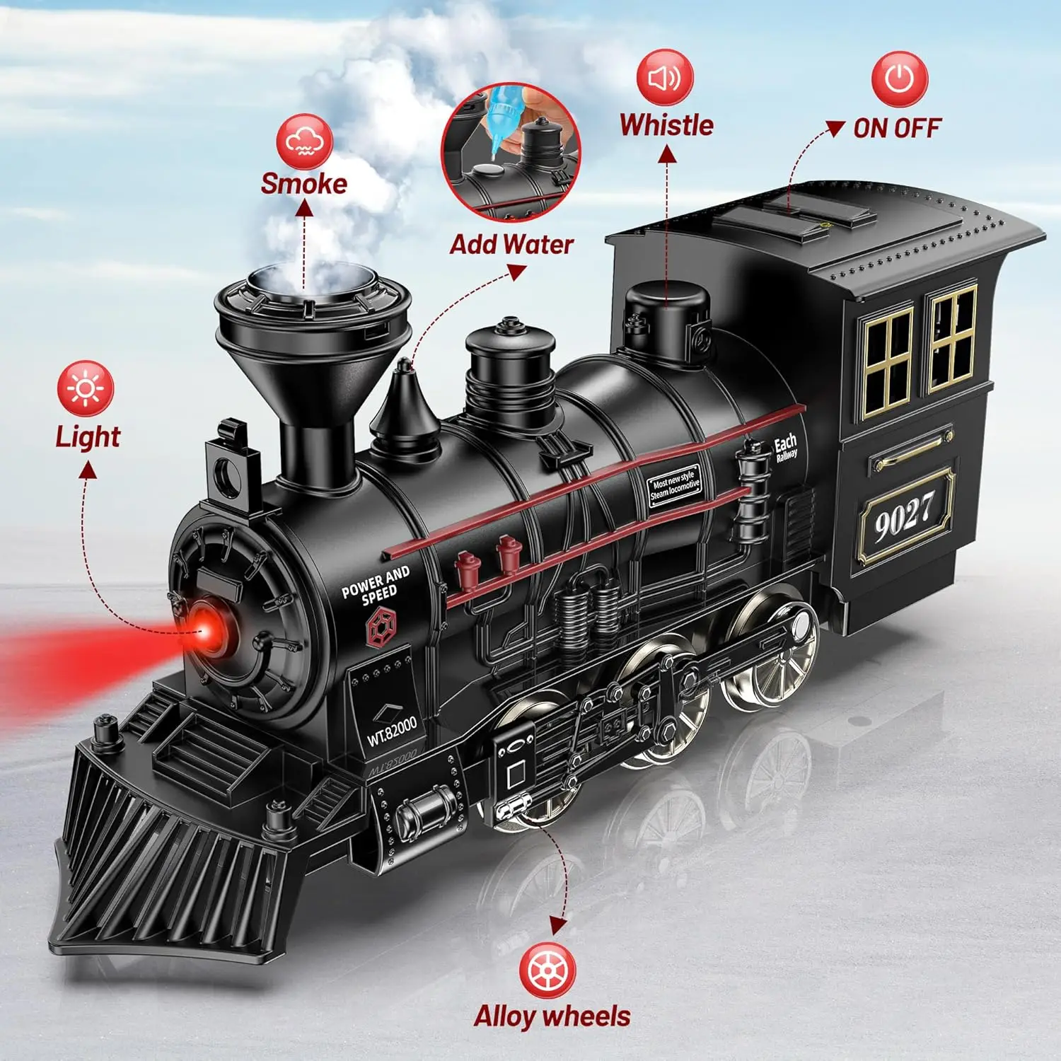 Train Set - Metal Train Toys with Luxury Tracks and Glowing Passenger, Christmas Train Sets for Around The Tree with Smokes, Lig