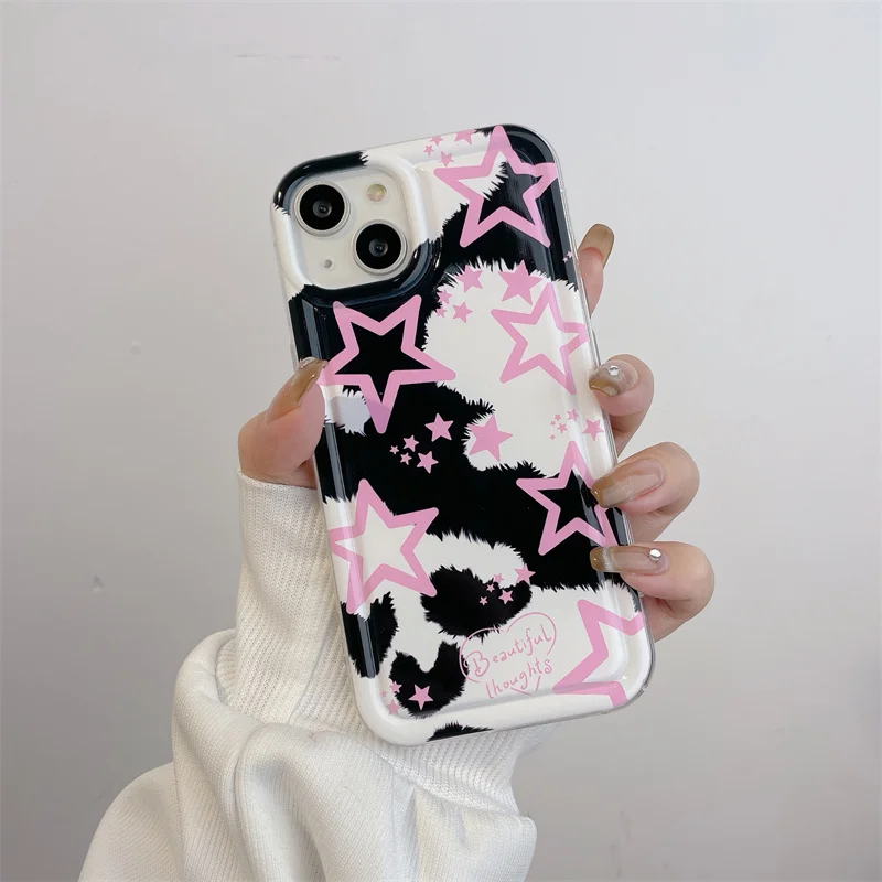 Black Pink Stars Phone Case For iPhone 14 Plus 7 8 X XS XR 11 12 13 Pro Max Silicone Cases Cover