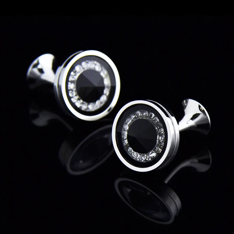 1 Pairs Black Crystal Sleeve Nails Men's Shirt Cufflinks Buttons Jewelry Clothing Accessories