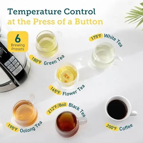 

1.7L Electric Kettle with 6 Temp Settings & Keep Warm – BPA-Free, Auto-Off, Stainless Steel Filter – Black