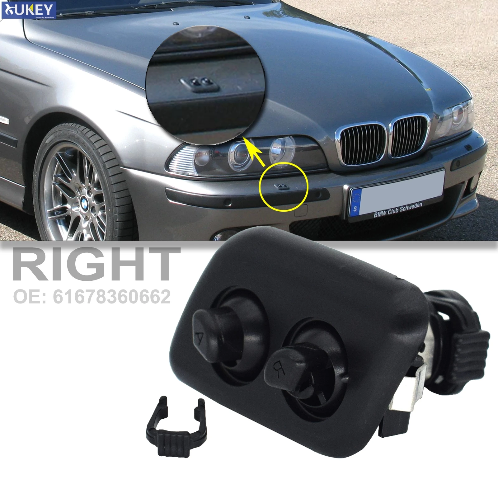 For BMW 5 Series E39 525i 525iT 528i 528iT 530i 540i 540iT M5 1997 – 2003 Headlamp Right Headlight Washer Nozzle 61678360662