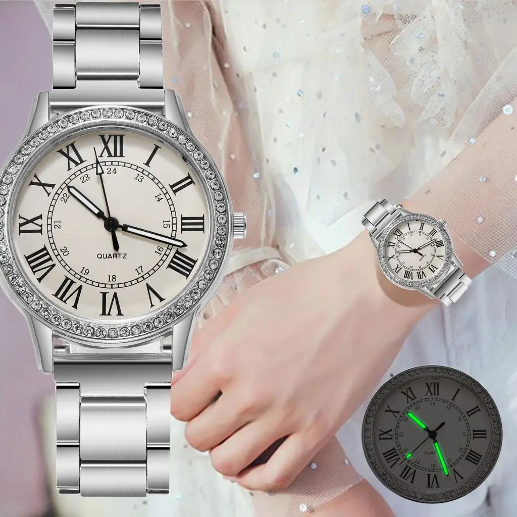 

Luxury Brand Geneva Casual Crystal Luminous Quartz Watch Women Stainless Steel Dress Wristwatches Relogio Feminino Ladies Clock