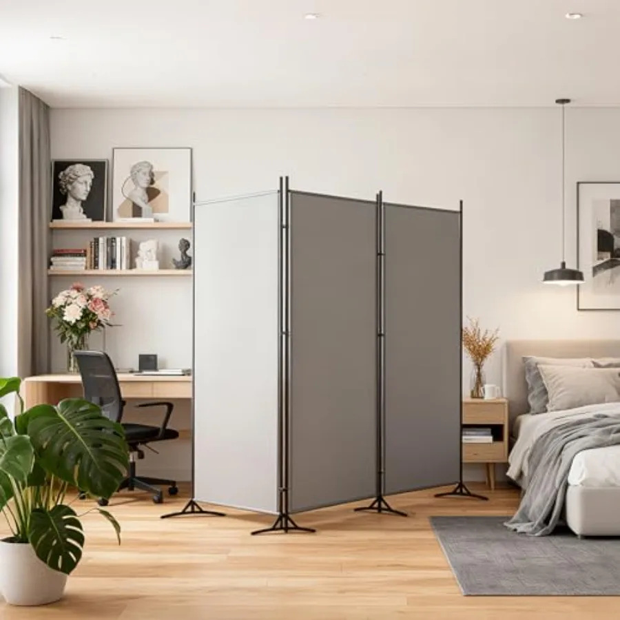 

3 Panel Partition Room Divider 6 Ft Tall Folding Privacy Screen Freestanding Partition with Steel Frame Easy Move Storage for H