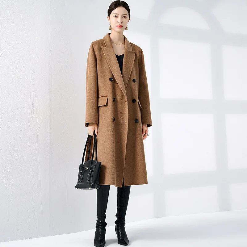 

High-end Winter Long Camel Hair Coat Women 2022 New Black Casual Loose Classic Cashmere Coat Thickened Double-Breasted Commuter