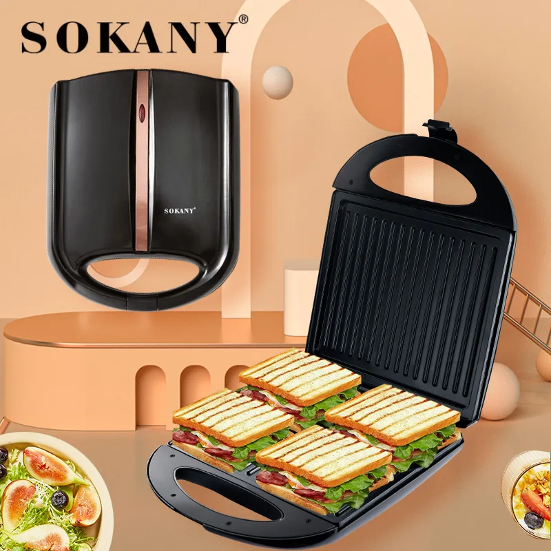 Manufacturer Wholesale Kitchen Appliances Breakfast Machine Waffle Sandwich Machine Black Electric 12v Sandwich Press 2.5