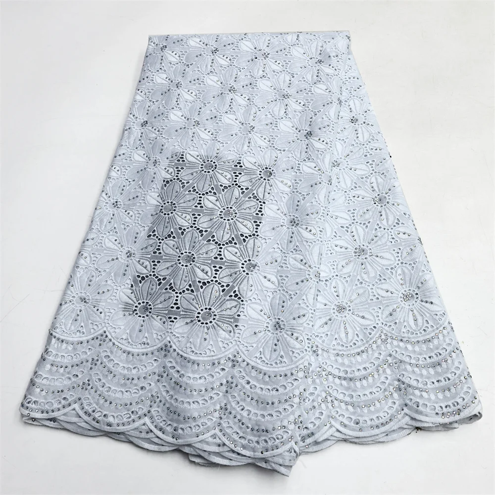 Dubai Cotton Stones Lace Fabric 2024 High Quality Swiss Voile Lace In Switzerland Lace Fabric Nigerian For Bridal Prom Dress Sew